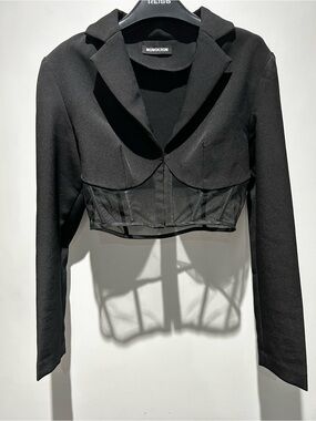 MOMOKROM Black Branded Cropped Corset Blazer
